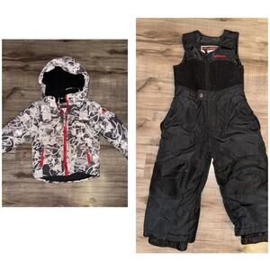 3T Snozu Winter Coat and Snow Pants Black White Pattern Red Warm Jacket Toddler